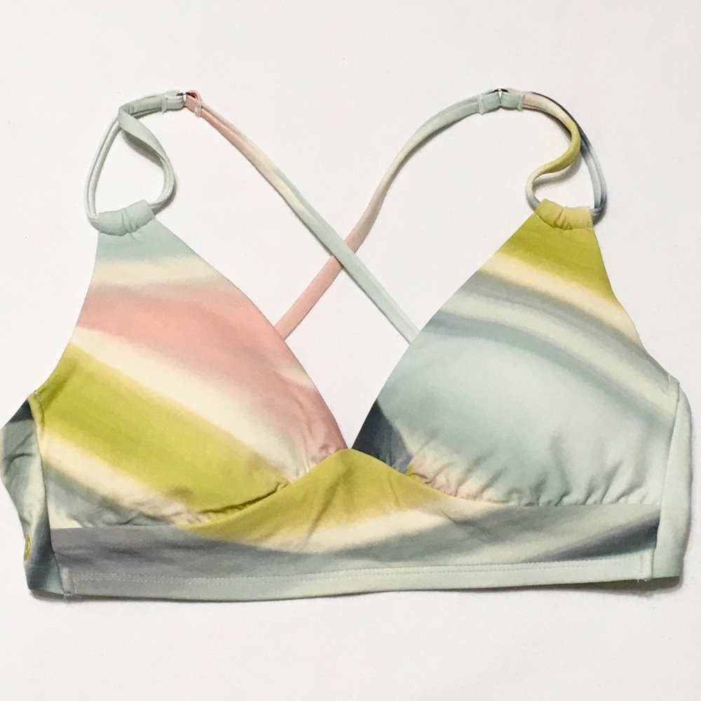 CALIA Womens XXS Sediment Stripe Puya Strappy Cross Tie Back Bikini Swim Top ID-